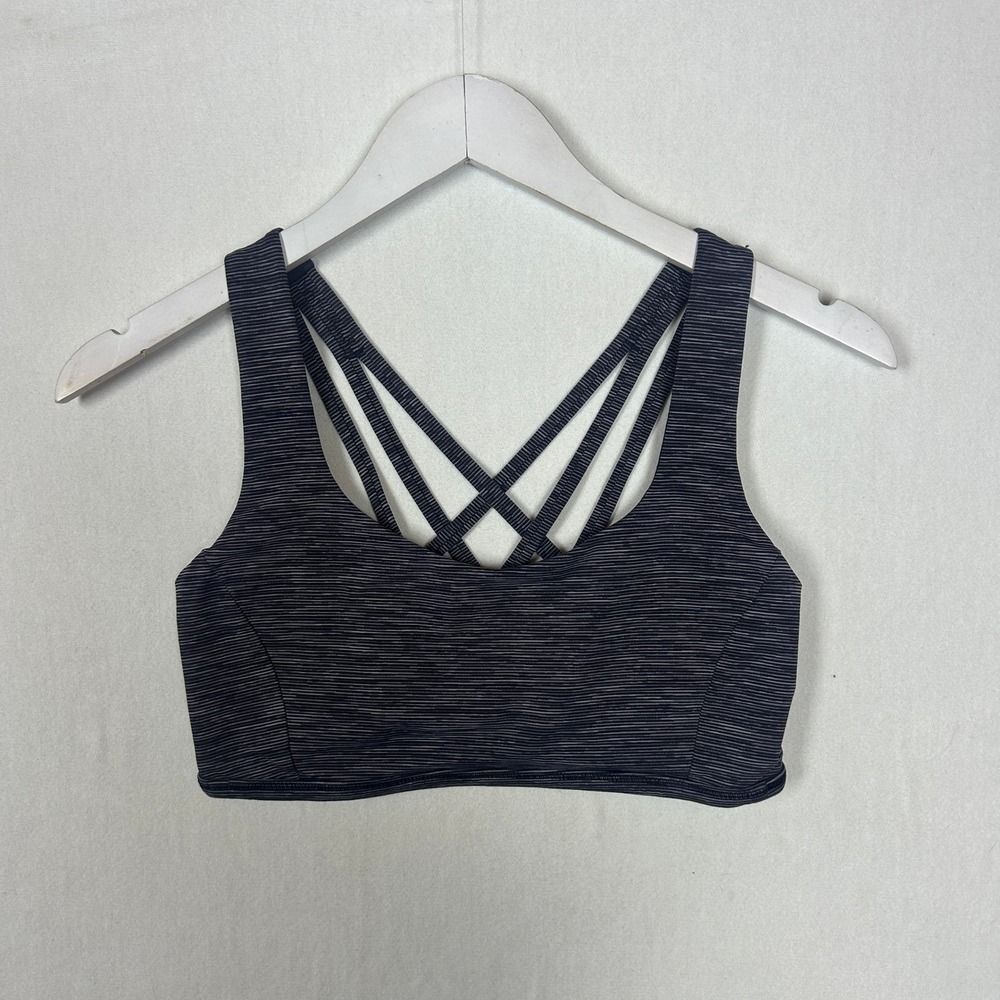 Lululemon Free To Be Wild Sports Bra Size 8 Black White Space Dye Strappy Back